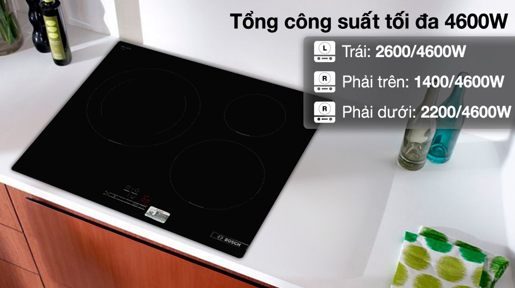 Bếp từ 3 vùng nấu lắp âm Bosch PUJ611BB5E - công suất