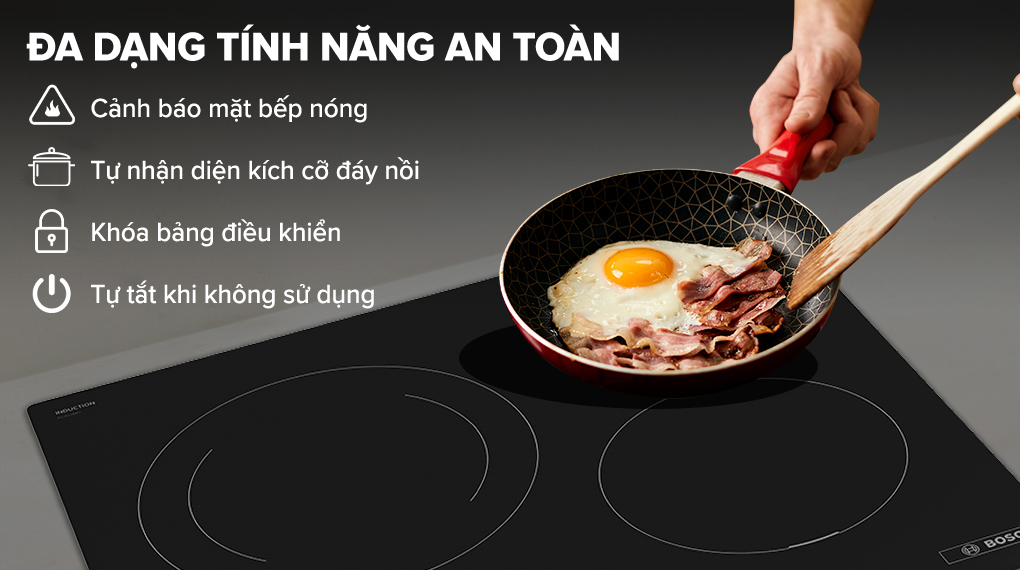 Bếp từ 3 vùng nấu lắp âm Bosch PUJ611BB5E - Tính năng an toàn