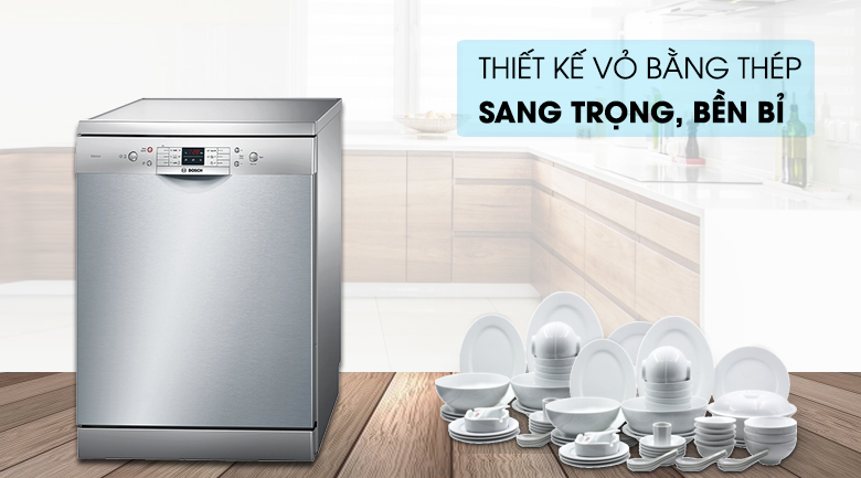 Vỏ máy bằng thép không gỉ bóng sáng - Máy rửa bát Bosch SMS63L08EA 2400W