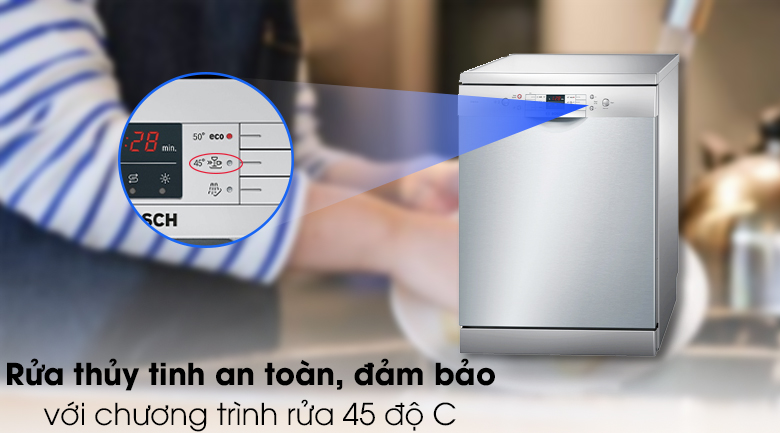 Máy rửa bát Bosch SMS63L08EA 2400W - Rửa thủy tinh với chương trình rửa 45 độ C