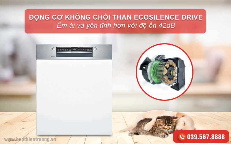 Động cơ EcoSilence Drive giúp máy rửa chén Bosch SMI4HCS48E hoạt động yên tĩnh hơn.