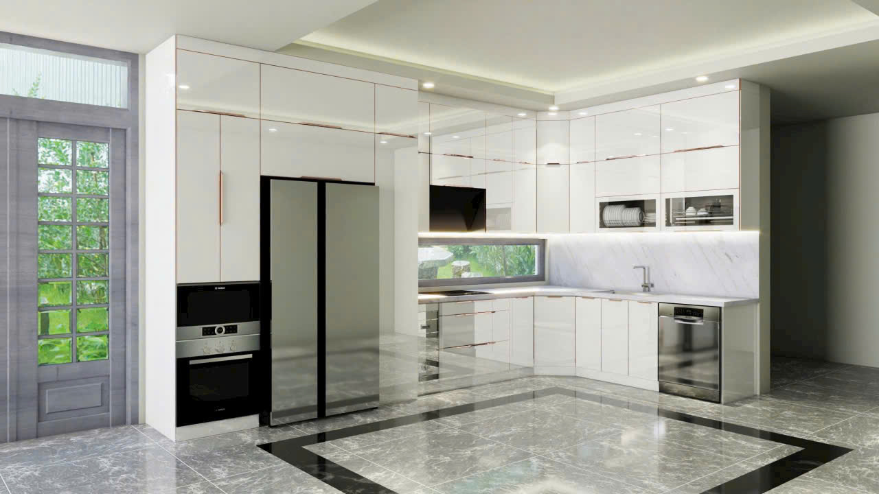 Khách hàng hài lòng sau khi lắp đặt tủ bếp inox cánh kính – Không gian bếp gọn gàng, sáng sủa
