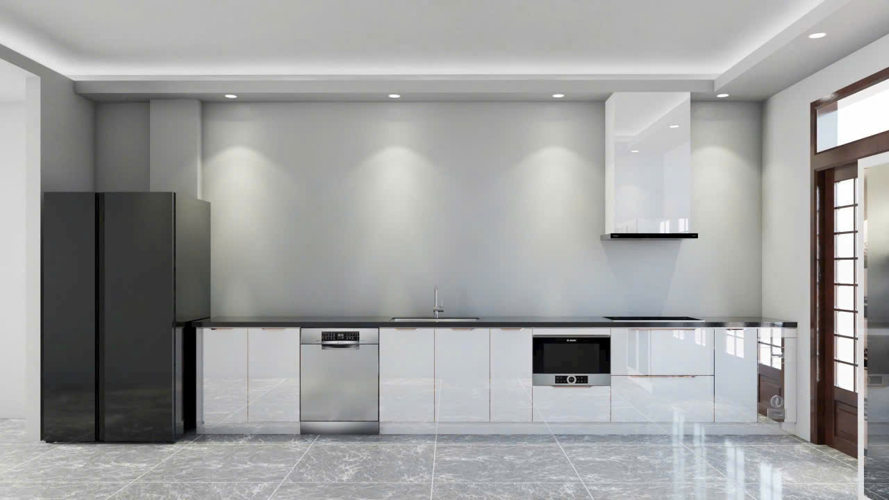 Mẫu tủ bếp inox cánh kính sang trọng, thiết kế hiện đại, phù hợp mọi không gian