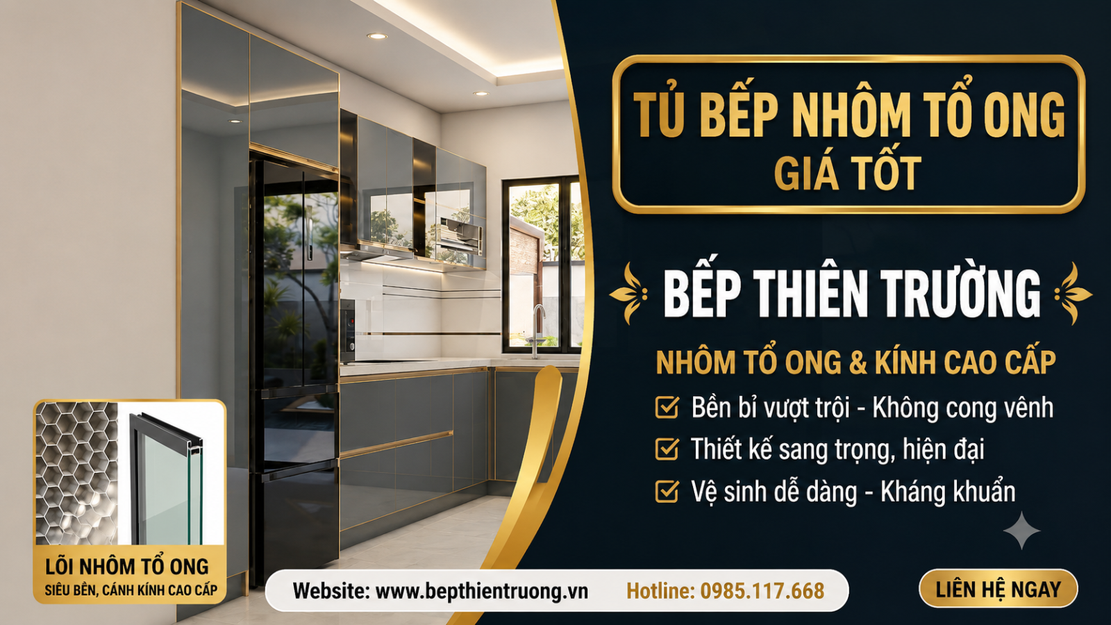 Báo Giá Tủ Bếp Nhôm Tổ Ong Cánh Kính Cao Cấp – Giải Pháp Nội Thất Bếp Hiện Đại