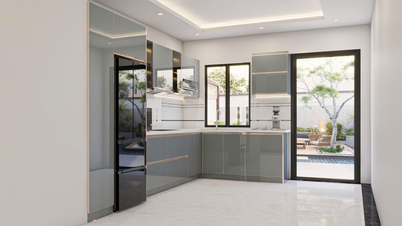  Tủ Bếp Nhôm Tổ Ong Cánh Kính Cao Cấp - Bếp Thiên Trường