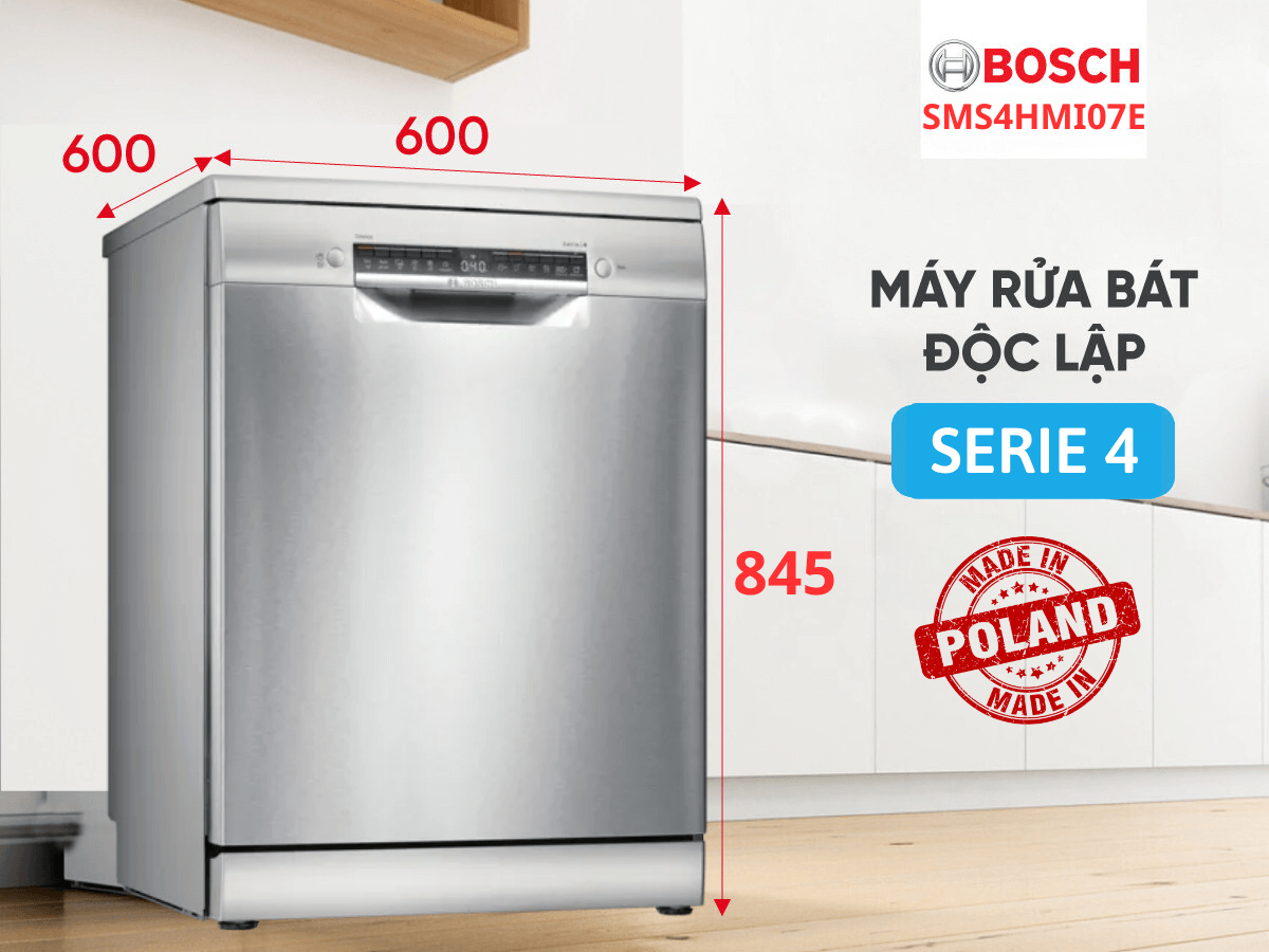 Máy rửa bát SMS4HMI07E thiết kế độc lập linh hoạt, chắc chắn