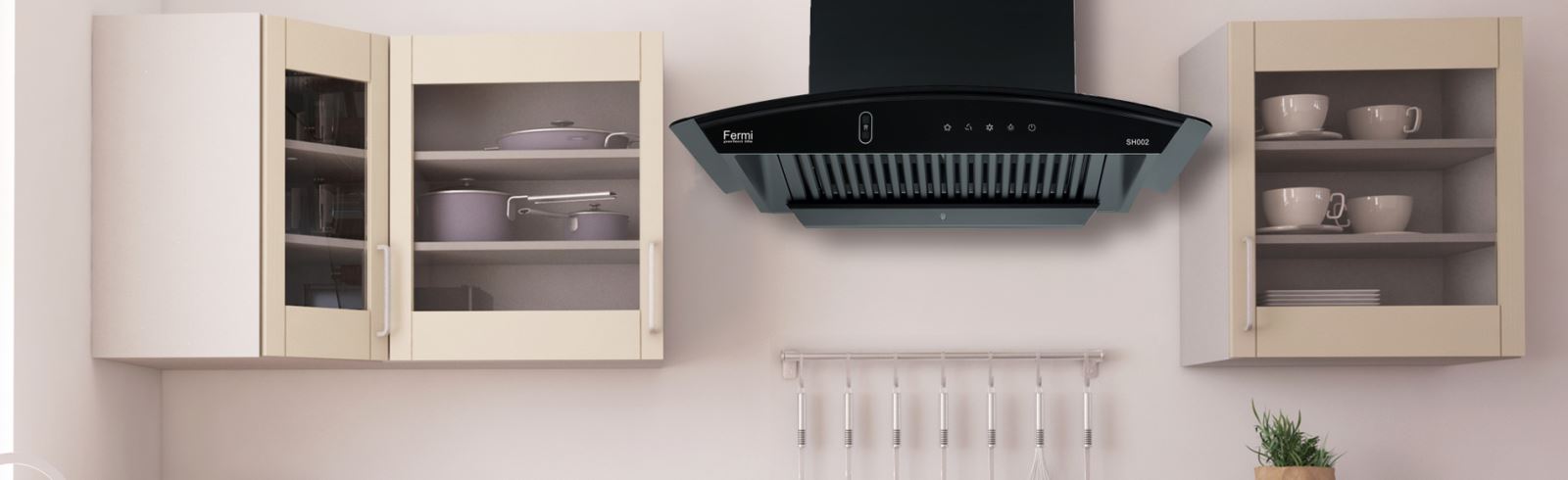Máy hút mùi Fermi SH-002 được thiết kế là dòng sản phẩm máy hút mùi kính cong